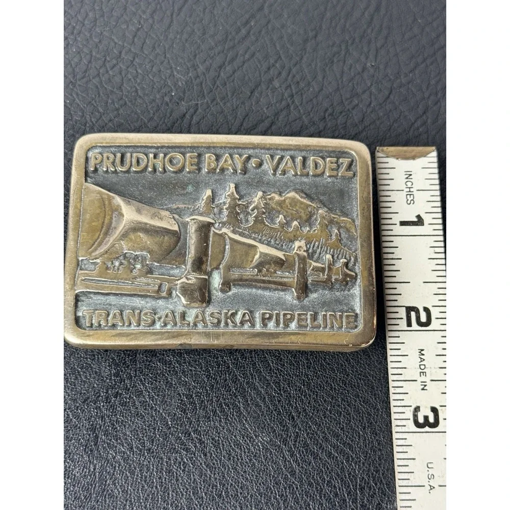 Prudhoe Bay Valdez Trans Alaska Pipeline Belt Buckle Vtg 80s Anacortes